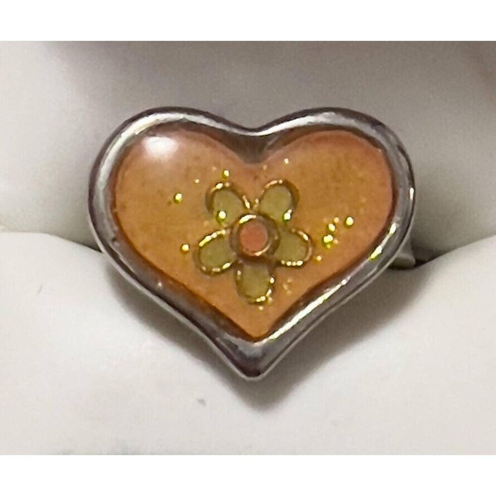 -RING Cute Flower Power Heart On Silver Ring For Girl Size Is Adjustable-